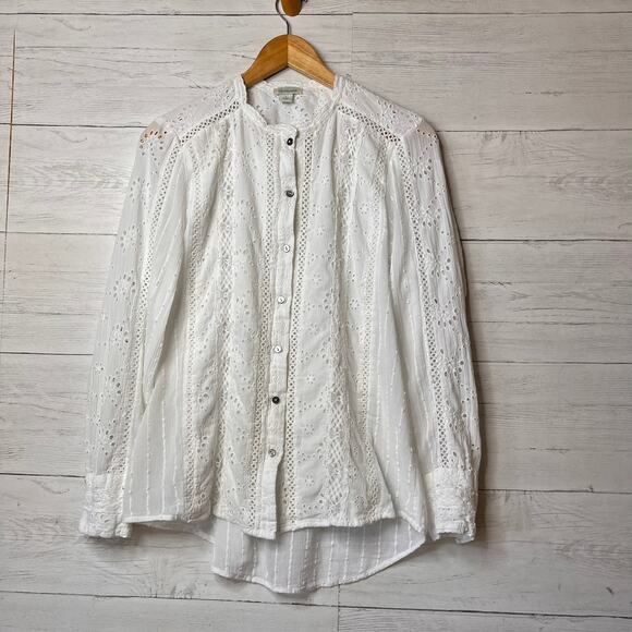 Sundance Top Womens Size Large White Marion Eyelet Button Down 100% Cotton - Picture 4 of 16